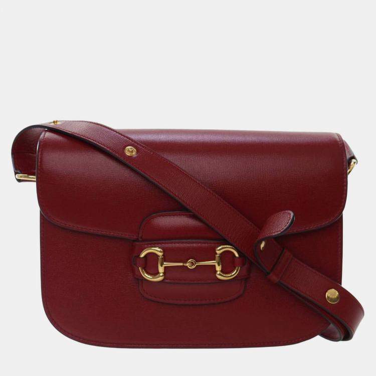 Pre Owned Gucci Red Medium Leather Horsebit 1955 Shoulder Bag