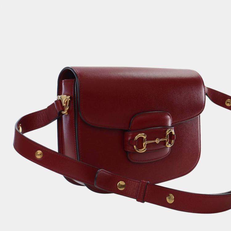 Pre Owned Gucci Red Medium Leather Horsebit 1955 Shoulder Bag