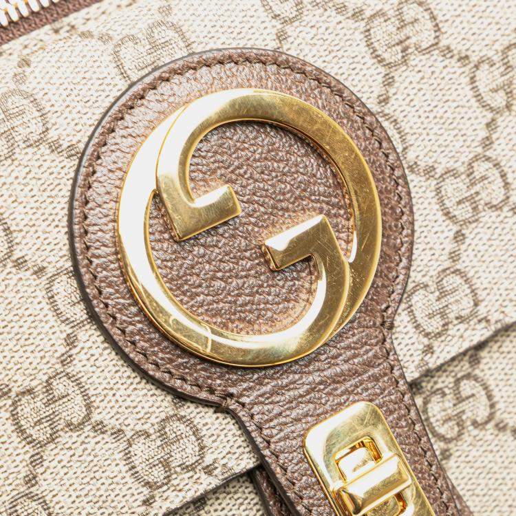 Pre Owned Gucci Beige Brown GG Supreme Blondie Belt Bag