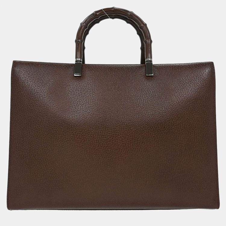 Pre Owned Gucci Brown Pigskin Bamboo Tote Bag