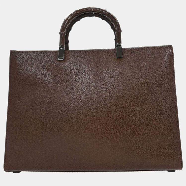 Pre Owned Gucci Brown Pigskin Bamboo Tote Bag