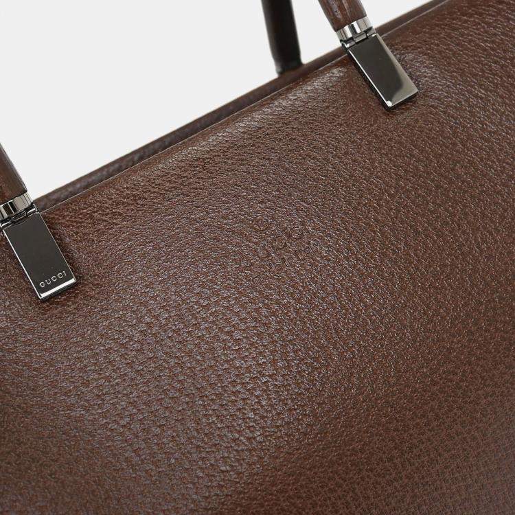 Pre Owned Gucci Brown Pigskin Bamboo Tote Bag