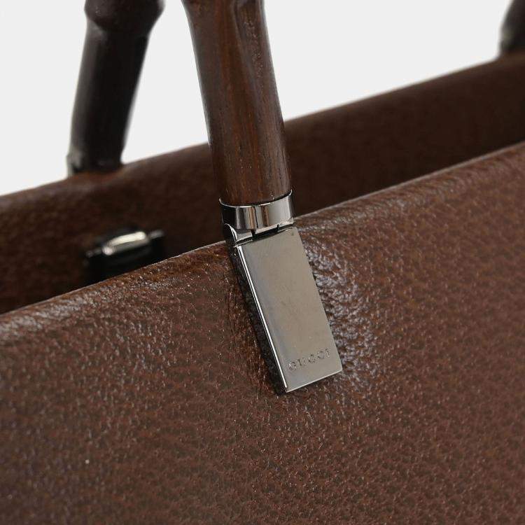 Pre Owned Gucci Brown Pigskin Bamboo Tote Bag
