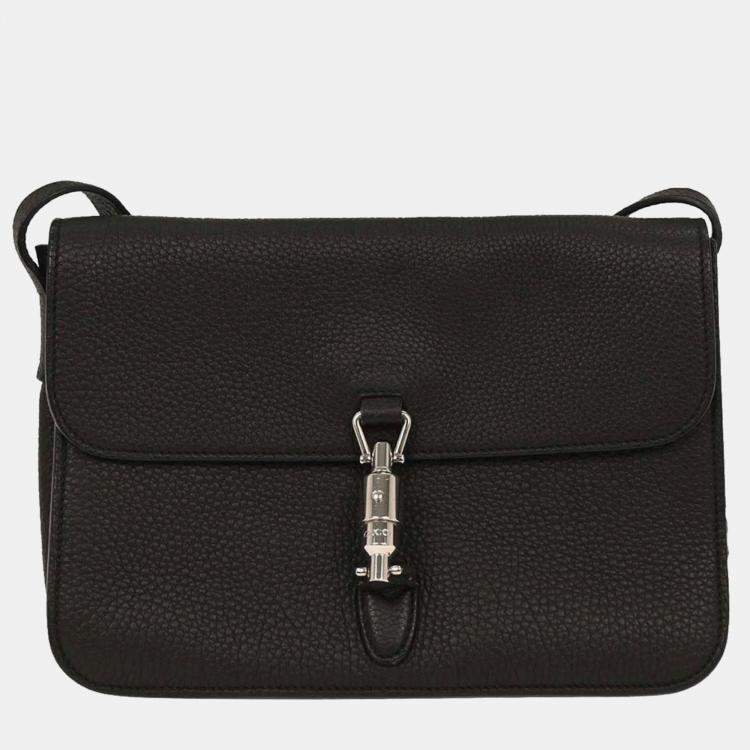 Pre Owned Gucci Black Leather Jackie Flap Shoulder Bag