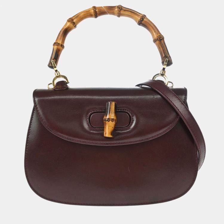 Pre Owned Gucci Brown Bamboo 2way Handbag