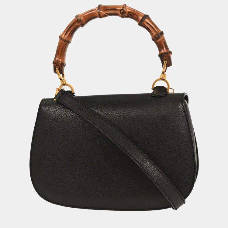 Pre Owned Gucci Black Pigskin Bamboo 2way Handbag