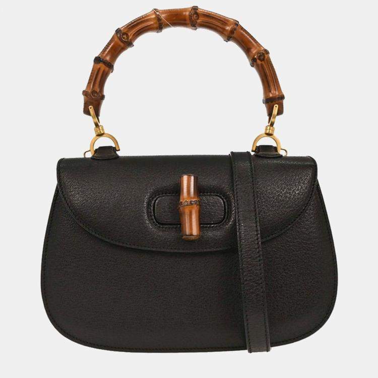 Pre Owned Gucci Black Pigskin Bamboo 2way Handbag
