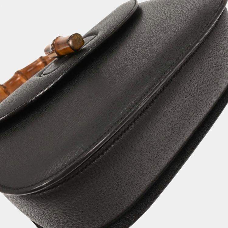 Pre Owned Gucci Black Pigskin Bamboo 2way Handbag