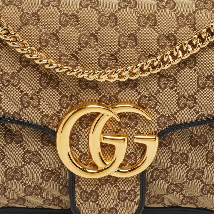 Pre Owned Gucci Black/Beige Matelassé GG Canvas Medium GG Marmont Shoulder Bag