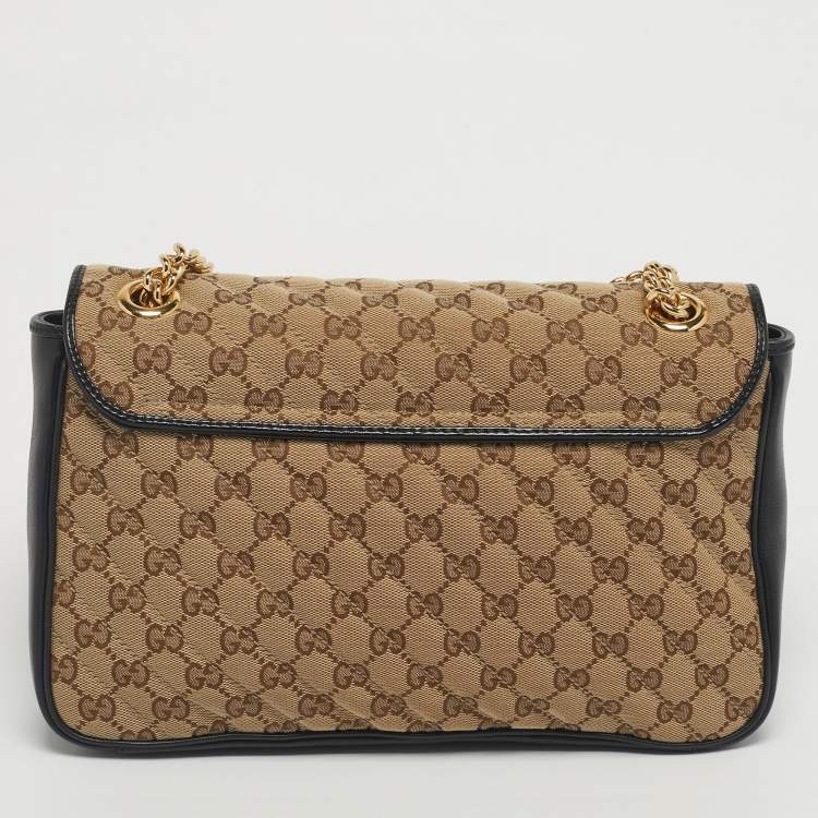 Pre Owned Gucci Black/Beige Matelassé GG Canvas Medium GG Marmont Shoulder Bag