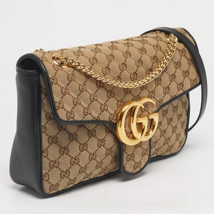 Pre Owned Gucci Black/Beige Matelassé GG Canvas Medium GG Marmont Shoulder Bag