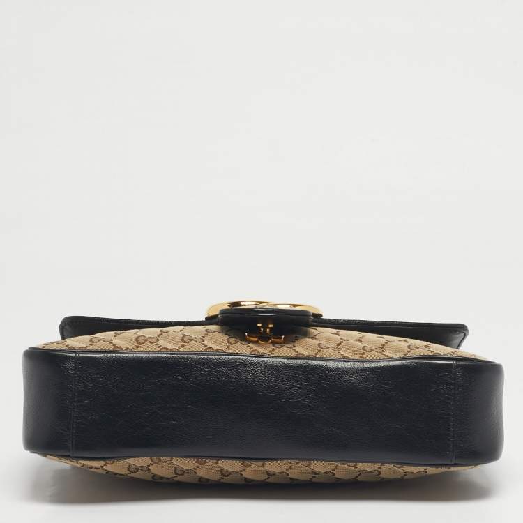 Pre Owned Gucci Black/Beige Matelassé GG Canvas Medium GG Marmont Shoulder Bag