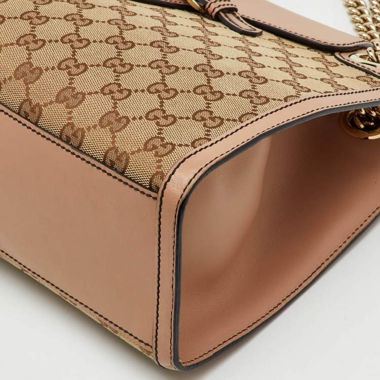 مملوكة مسبقًا Gucci Beige/Pink GG Canvas and Leather Large Emily Chain Shoulder Bag