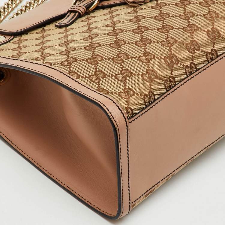 مملوكة مسبقًا Gucci Beige/Pink GG Canvas and Leather Large Emily Chain Shoulder Bag