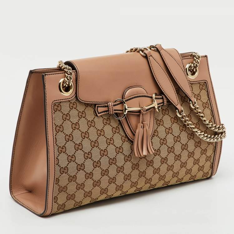 مملوكة مسبقًا Gucci Beige/Pink GG Canvas and Leather Large Emily Chain Shoulder Bag