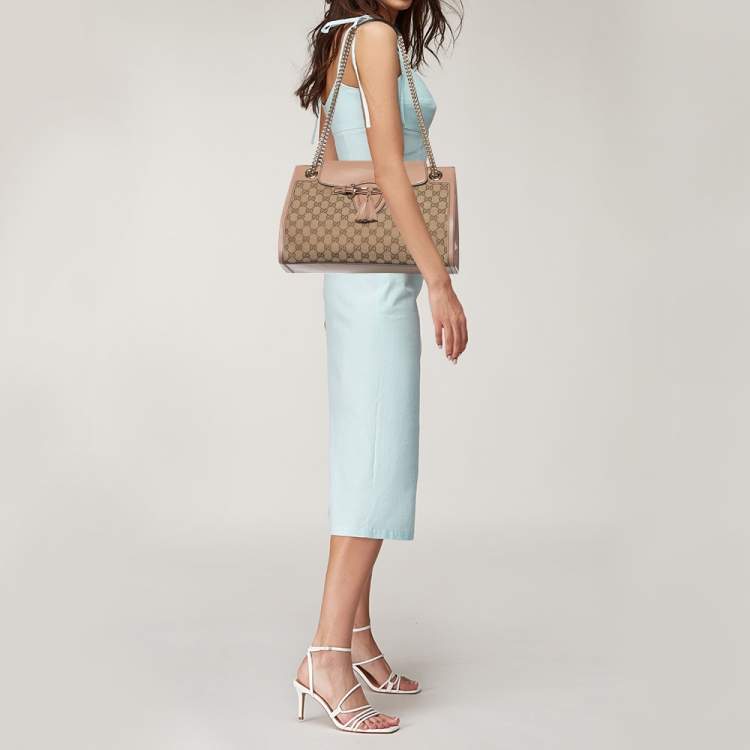 مملوكة مسبقًا Gucci Beige/Pink GG Canvas and Leather Large Emily Chain Shoulder Bag