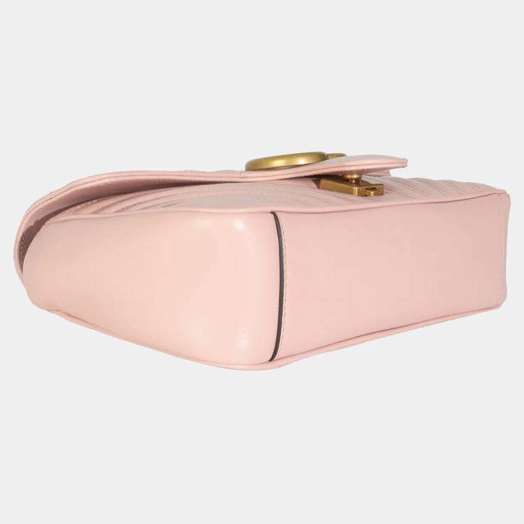 Pre Owned Gucci Pink Calfskin Matelasse Small GG Marmont Shoulder Bag
