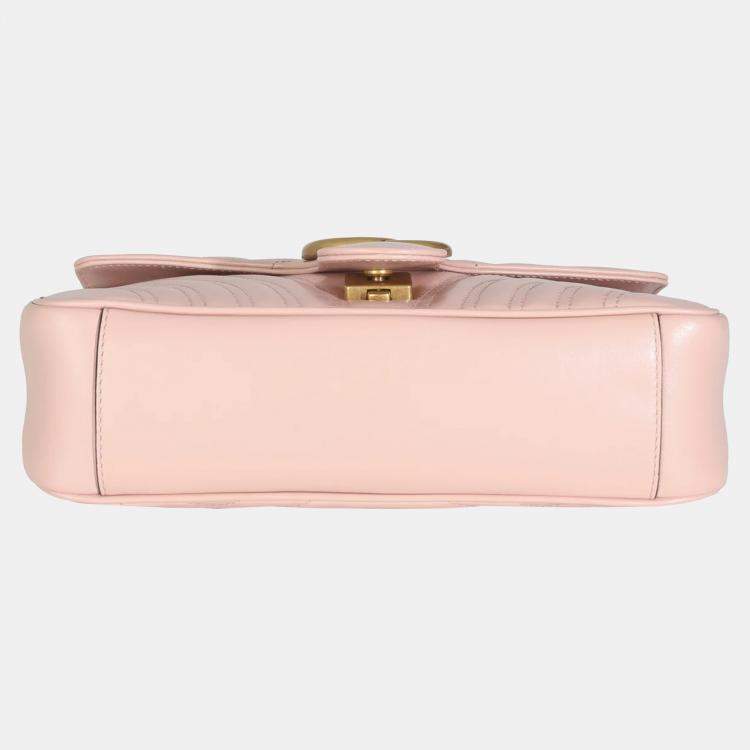 Pre Owned Gucci Pink Calfskin Matelasse Small GG Marmont Shoulder Bag