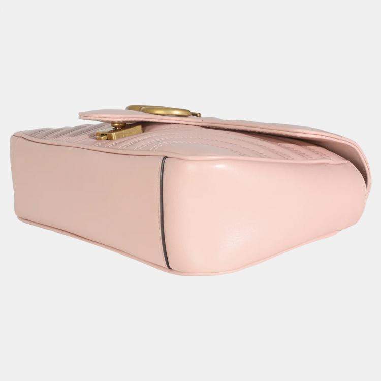 Pre Owned Gucci Pink Calfskin Matelasse Small GG Marmont Shoulder Bag