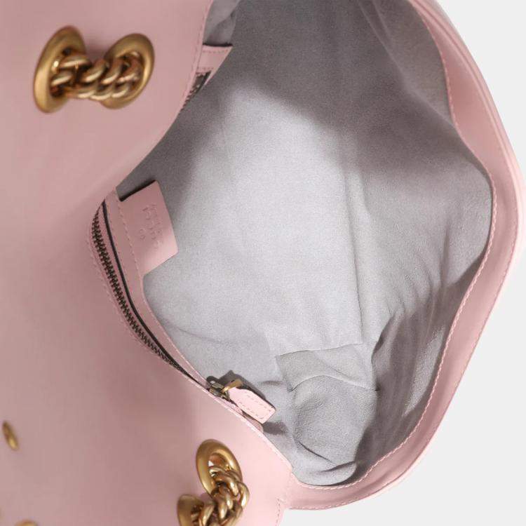 Pre Owned Gucci Pink Calfskin Matelasse Small GG Marmont Shoulder Bag