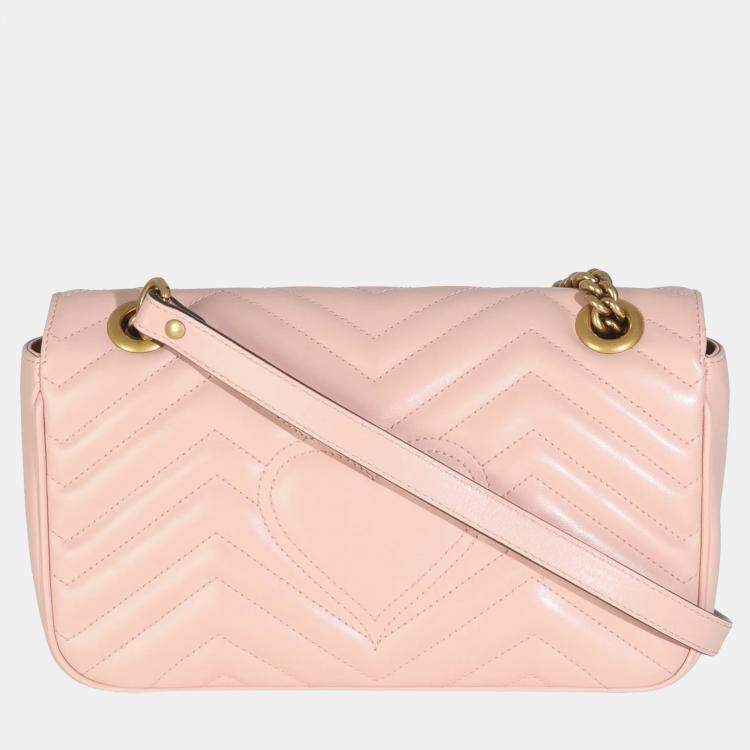 Pre Owned Gucci Pink Calfskin Matelasse Small GG Marmont Shoulder Bag