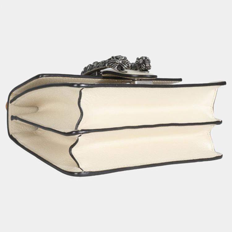 Pre Owned Gucci Mystic White Textured Calfskin Crystal Bamboo Web Mini Dionysus Top Handle
