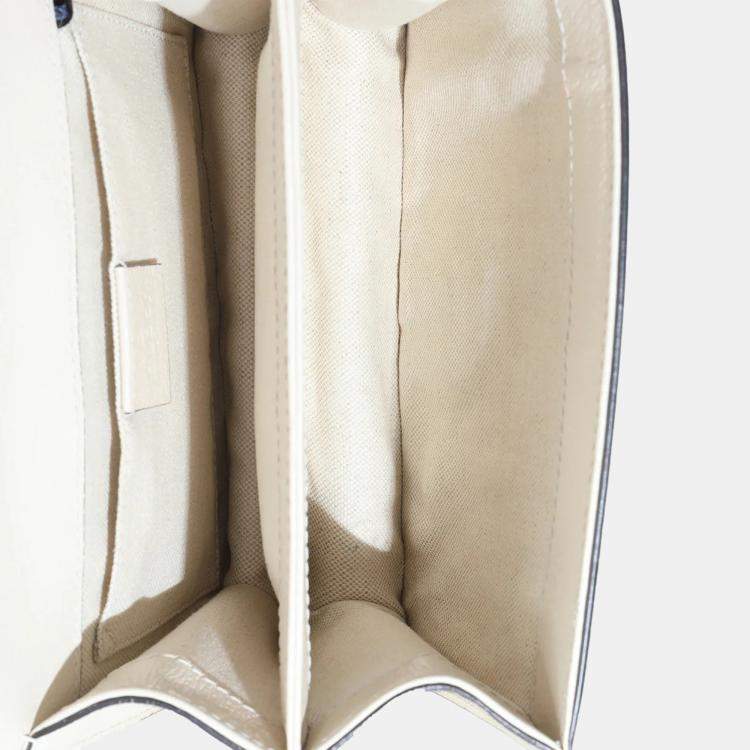 Pre Owned Gucci Mystic White Textured Calfskin Crystal Bamboo Web Mini Dionysus Top Handle