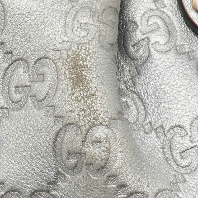 Pre Owned Gucci Metallic Grey Guccissima Leather Medium Sukey Boston Bag