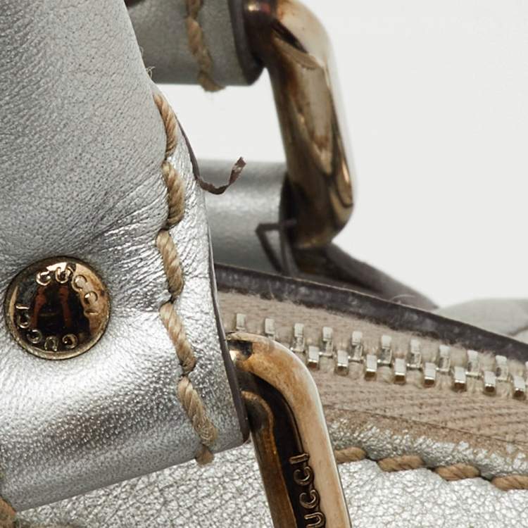 Pre Owned Gucci Metallic Grey Guccissima Leather Medium Sukey Boston Bag