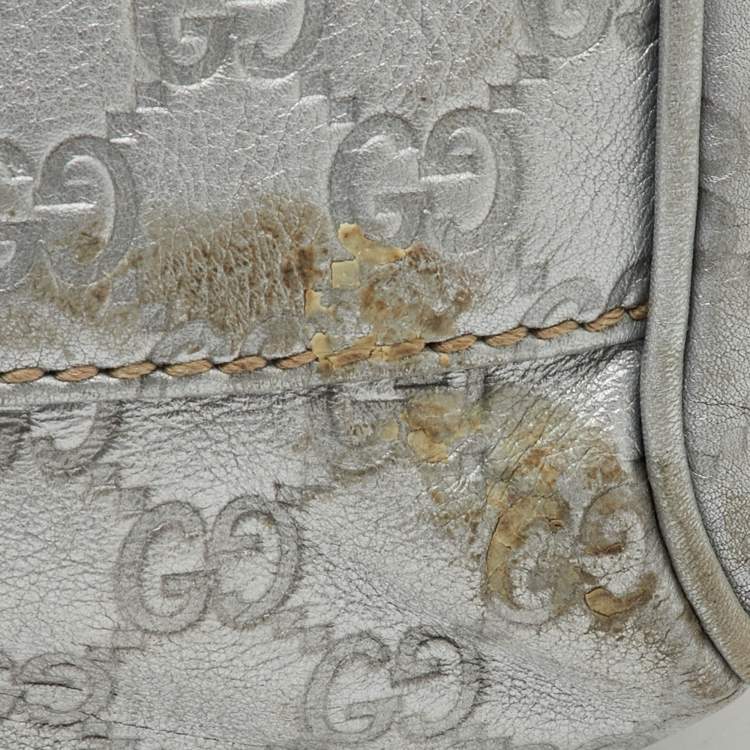 Pre Owned Gucci Metallic Grey Guccissima Leather Medium Sukey Boston Bag