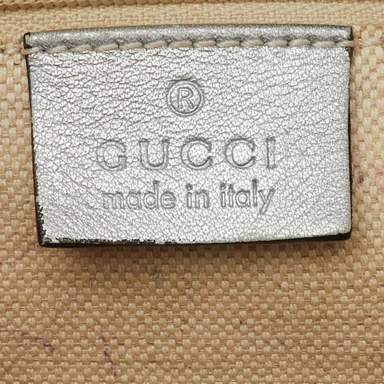 Pre Owned Gucci Metallic Grey Guccissima Leather Medium Sukey Boston Bag