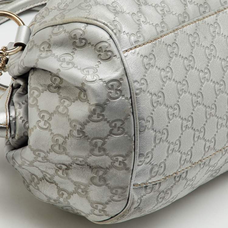 Pre Owned Gucci Metallic Grey Guccissima Leather Medium Sukey Boston Bag