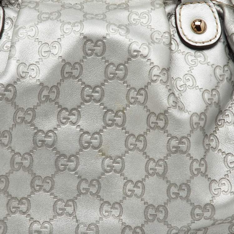 Pre Owned Gucci Metallic Grey Guccissima Leather Medium Sukey Boston Bag