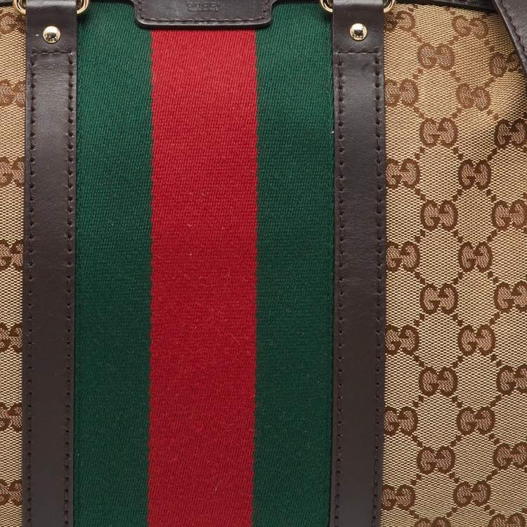 Pre Owned Gucci Beige/Brown GG Canvas and Leather Vintage Web Medium Joy Boston Bag