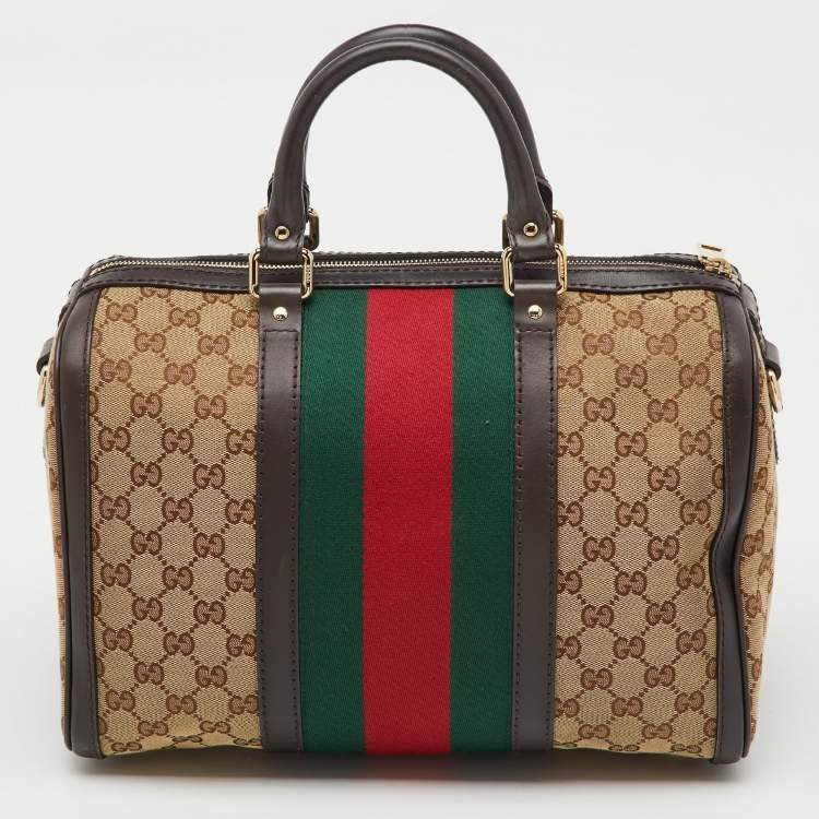 Pre Owned Gucci Beige/Brown GG Canvas and Leather Vintage Web Medium Joy Boston Bag