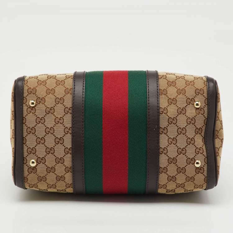 Pre Owned Gucci Beige/Brown GG Canvas and Leather Vintage Web Medium Joy Boston Bag