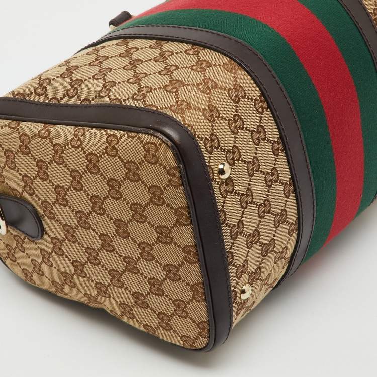 Pre Owned Gucci Beige/Brown GG Canvas and Leather Vintage Web Medium Joy Boston Bag