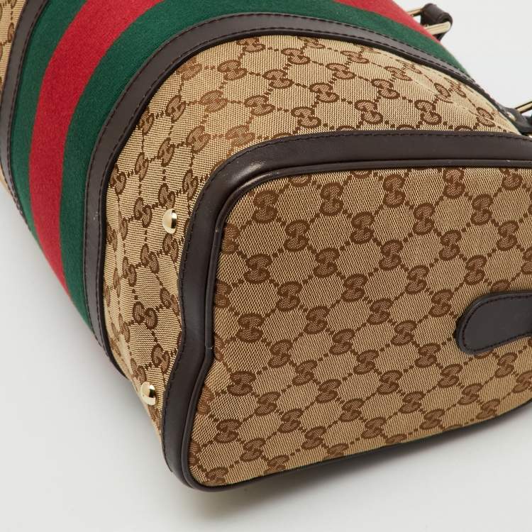 Pre Owned Gucci Beige/Brown GG Canvas and Leather Vintage Web Medium Joy Boston Bag