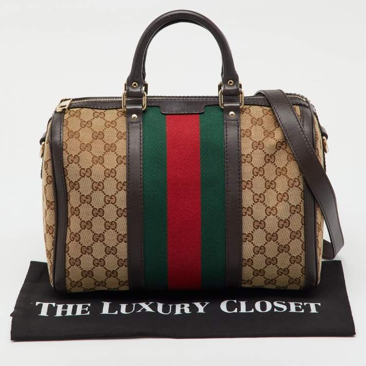 Pre Owned Gucci Beige/Brown GG Canvas and Leather Vintage Web Medium Joy Boston Bag