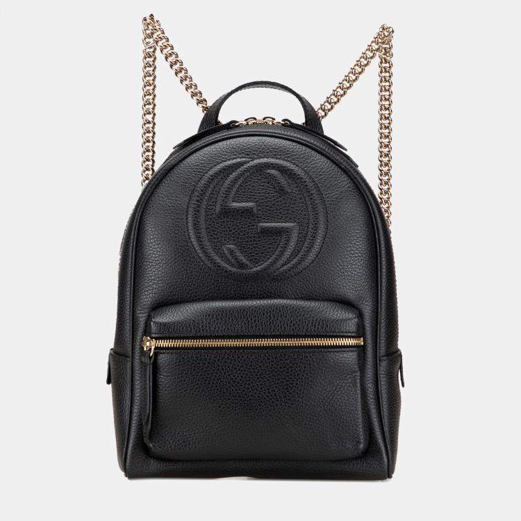 Pre Owned Gucci Black Pebbled Calfskin Soho Chain Backpack