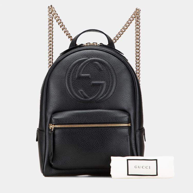 Pre Owned Gucci Black Pebbled Calfskin Soho Chain Backpack