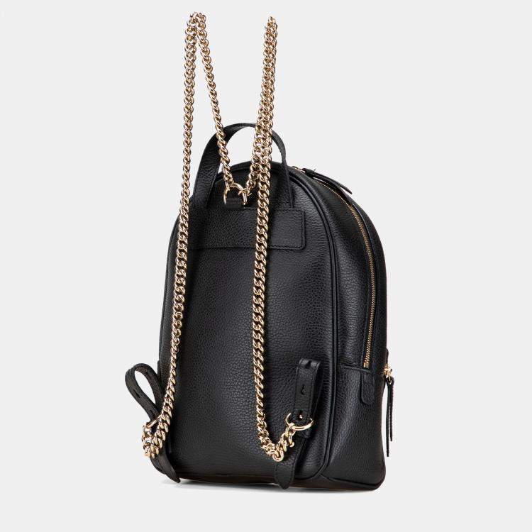 Pre Owned Gucci Black Pebbled Calfskin Soho Chain Backpack