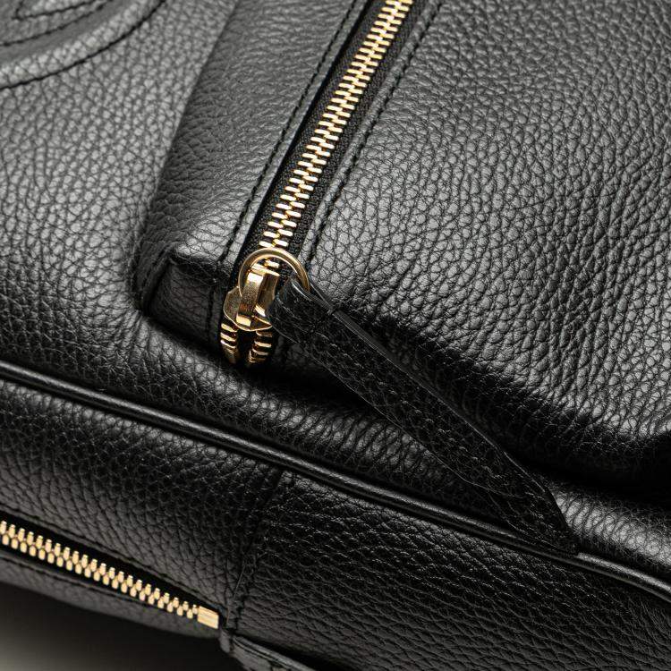 Pre Owned Gucci Black Pebbled Calfskin Soho Chain Backpack