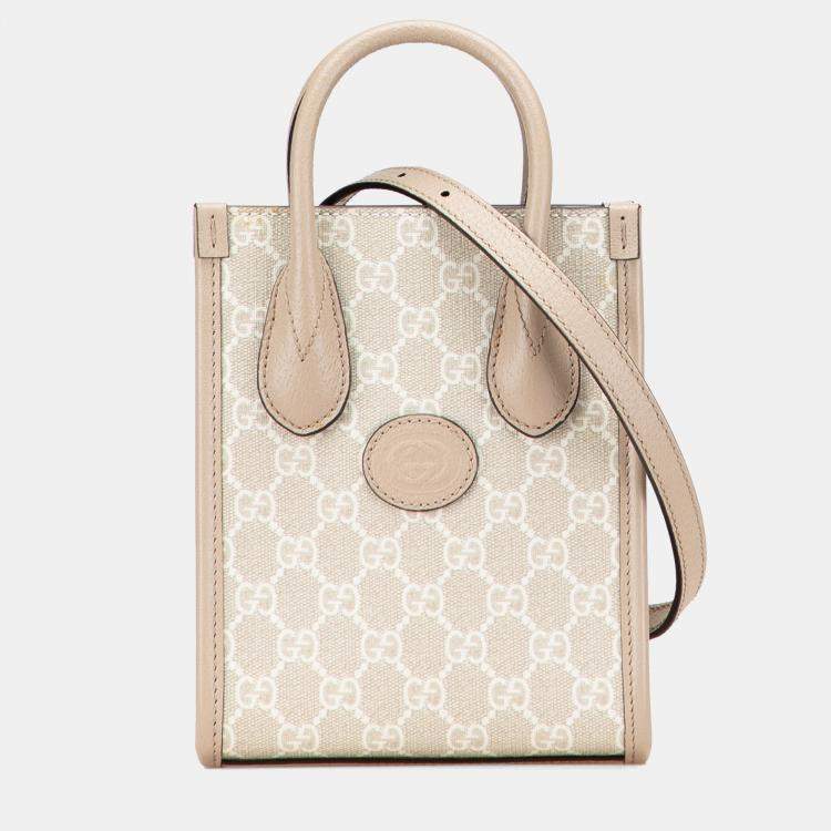 Pre Owned Gucci Beige Brown Mini GG Supreme Interlocking G Satchel