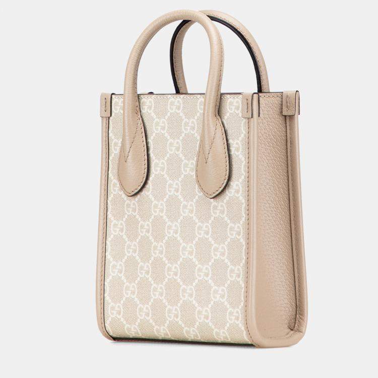 Pre Owned Gucci Beige Brown Mini GG Supreme Interlocking G Satchel