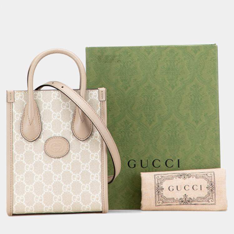 Pre Owned Gucci Beige Brown Mini GG Supreme Interlocking G Satchel