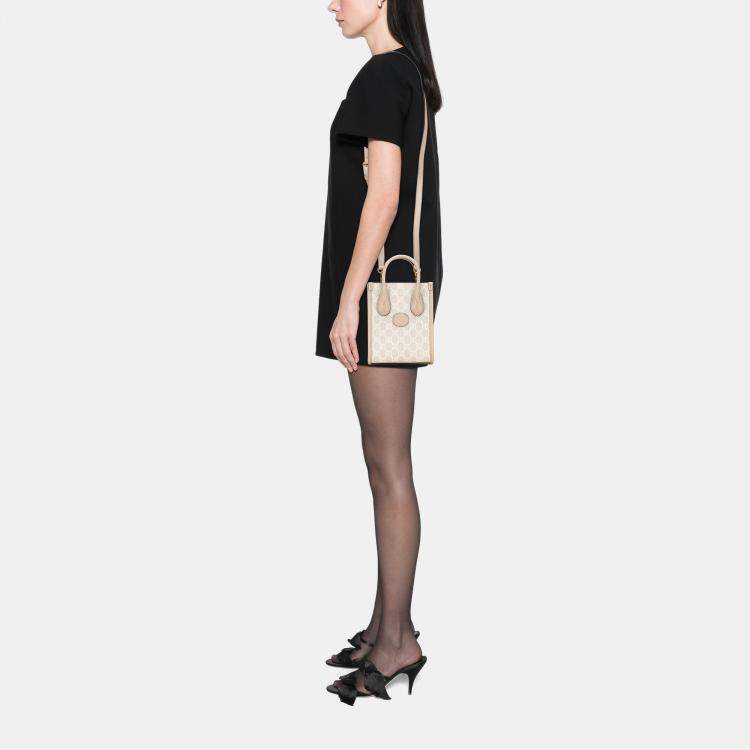 Pre Owned Gucci Beige Brown Mini GG Supreme Interlocking G Satchel