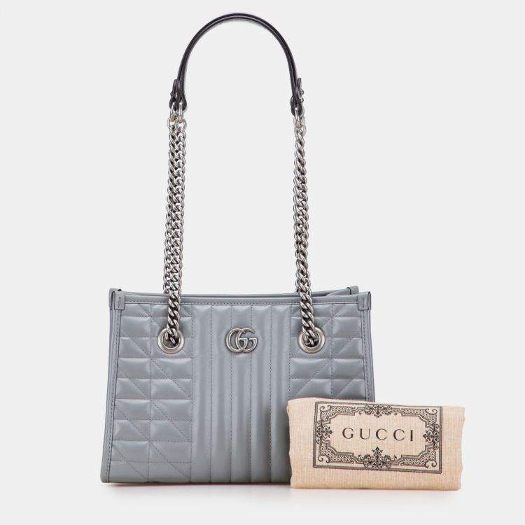 Pre Owned Gucci Grey Small GG Marmont Matelasse Leather Aria Chain Tote