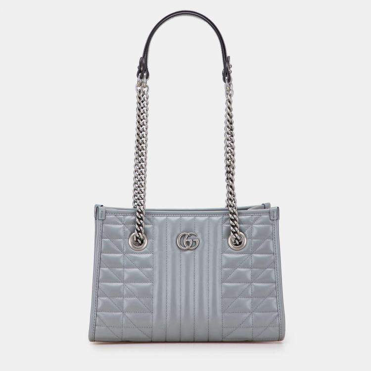 Pre Owned Gucci Grey Small GG Marmont Matelasse Leather Aria Chain Tote