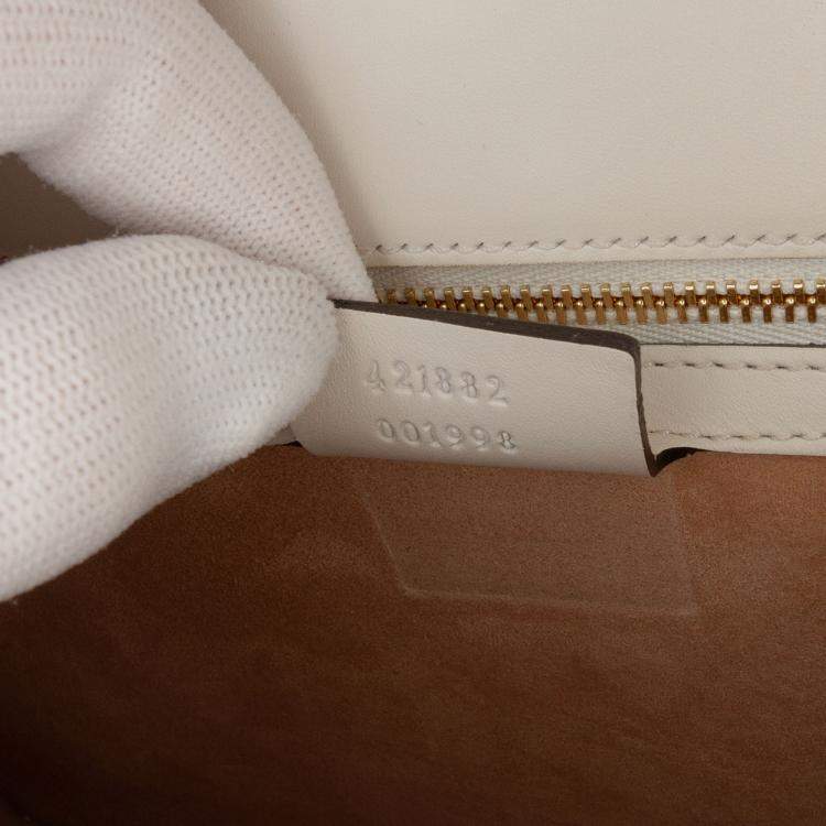 Pre Owned Gucci White Small Floral Embroidered Leather Sylvie Satchel